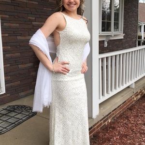 Off White with sequins prom dress